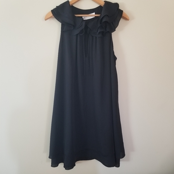 Amanda Uprichard Ruffle Collar Tied Keyhole Neckline Black Mini Dress Size Med. - Picture 8 of 8